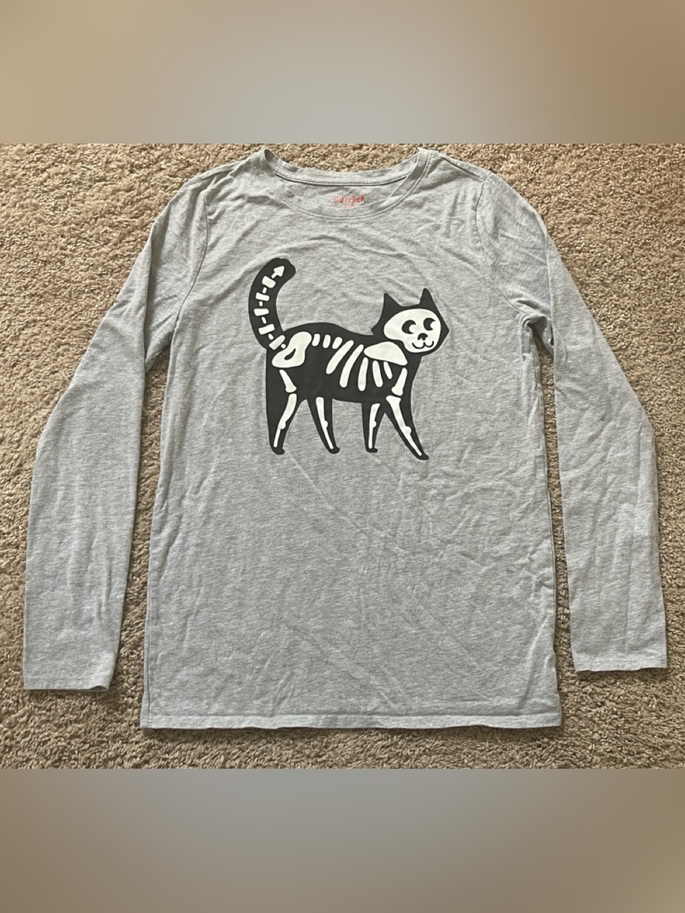 Cat & Jack Gray Long-Sleeve Tee with Skeleton Cat Graphic XL 14/16